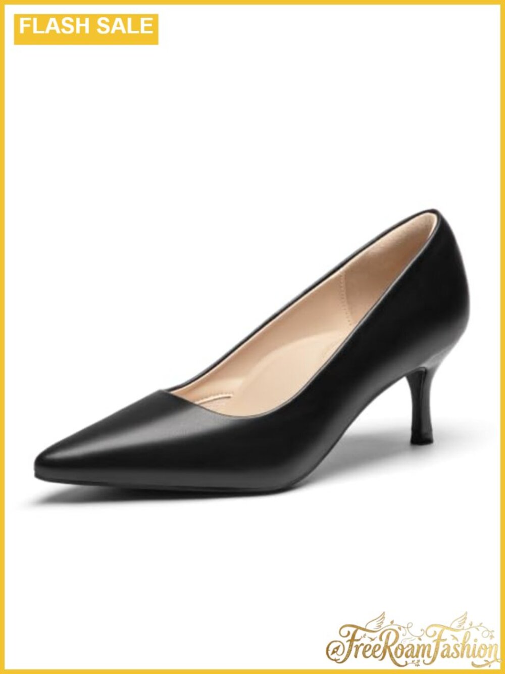 Athlefit Womens Kitten Heel Pump Pointed Toe Faux Leather Slingback Comfort Work